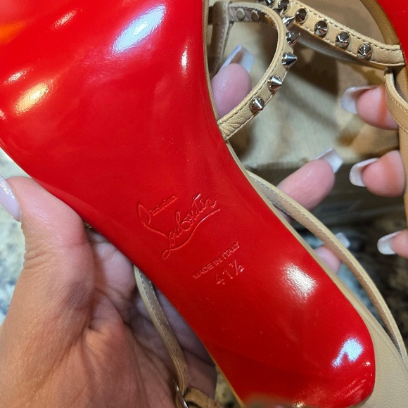 NEW Christian Louboutin Tatooshka Spikes Nude Sandals Size 41.5 100mm Heels - Picture 11 of 12